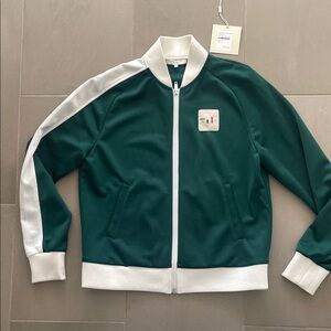 Tibi Forest Green and White Zip-Up Jacket